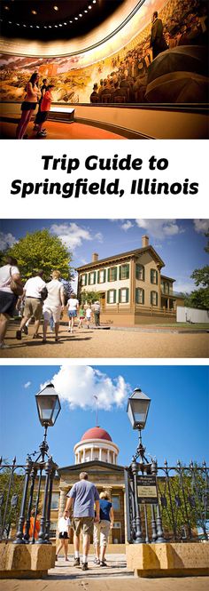 the front and back cover of a trip guide to springfield, illinois with images of people