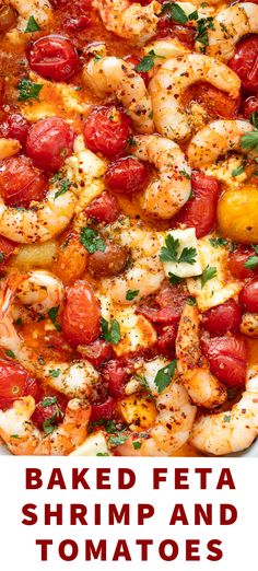 baked feta shrimp and tomatoes with parsley on top