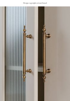 an open door with brass handles and knobs in front of a closed glass door