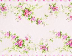 a pink and green floral wallpaper with flowers on it's border, in the middle