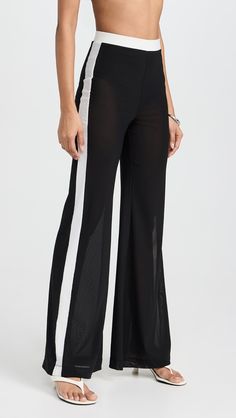 STAUD Milo Pants | Shopbop Statement Sandals, Stretch Mesh Fabric, Swimsuit Cover Ups, White Brand, Side Stripe, China Fashion, Pull On Pants, Mesh Fabric, Black Pants