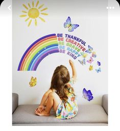 Kindergarten Decorations Wall, School Wall Art Ideas, Outdoor Mural, Rainbow Wall Decor, Kids Room Wall Stickers, Classroom Wall Decor, Childrens Bedroom Decor, Butterfly Wall Decals, School Wall Art