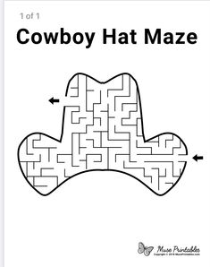 the cowboy hat maze is shown in black and white with an arrow pointing to it