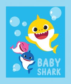 a baby shark and an infant shark are swimming in the water with bubbles around them