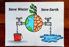 a drawing of water and earth with the words save water, save earth