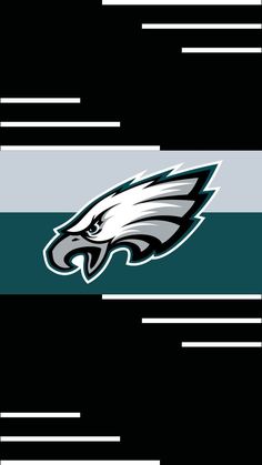 the philadelphia eagles logo on a black and white striped background with blue, green and gray stripes