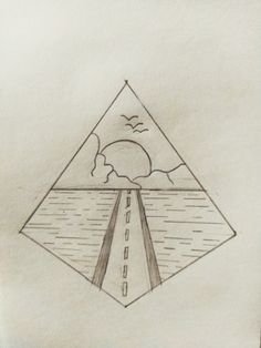 a drawing of a road going into the ocean