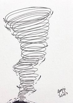 a black and white drawing of a large tornado shaped object with spirals on it's side