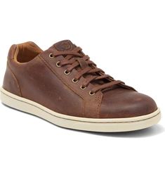 Comfort is key to this leather sneaker by Born. Sizing: True to size. M=standard width.Round toe.Lace-up style.Leather upper, rubber sole.Imported.Item #6604545 Brown Lace-up Sneakers With Rubber Toe Cap, Brown Sneakers With Leather Footbed, Casual Leather Cap Toe Sneakers, White Sole Leather Sneakers With Rubber Toe Cap, Casual Sneakers With Leather Footbed And Swift Leather, White Leather Sneakers With Rubber Toe Cap, Brown Leather Cap Toe Sneakers, Brown Low-top Sneakers With Rubber Toe Cap, Rugged Leather Sneakers With Leather Sole