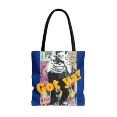 "Custom text on the back The design is designed by me and is a collage from photos I made from street art and digital print.  This practical, high-quality tote bag is available in three sizes. All-over print provides comfort with style at the beach or out in town. Made from reliable materials, lasting for seasons. .: 100% Polyester .: Boxed corners .: Black inner stitching, transparent thread on hems. .: Black cotton handles .: With non-woven laminate inside .: NB! Size tolerance 0.75\" (1.9 cm))" Multicolor Rectangular Bags For Streetwear, Blue Rectangular Bag With Graphic Print, Graphic Print Tote Bag For Streetwear, Pretty Mugs, All Over, Custom Art, Fine Arts, Neon Pink, Art Gift