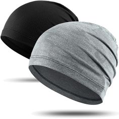 two hats are shown side by side on a white background, one is grey and the other is black