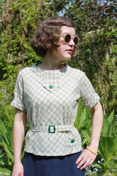 Edna Mid 1930s Style Bias Cut Plaid/check Cotton Blouse - Etsy Retro Green Top For Daywear, 1930s Style, Womens Blouses, 1930s Fashion, Cotton Blouse, Cotton Blouses, United Kingdom, Blouses For Women, Blouses