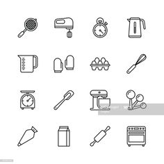 kitchen icons in black and white on a white background