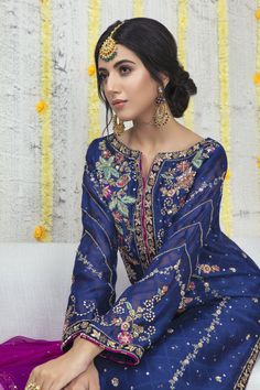 Sage | Pakistani Designer Outfit | Sarosh Salman Royal Blue Shirt, Velvet Applique, Party Wears, Shadi Dresses, Pakistani Formal Dresses, Heavy Dresses, Punjabi Outfits, Latest Dress Design, Pakistani Wedding Outfits