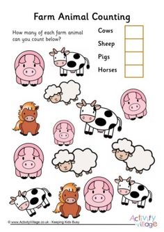 farm animal counting worksheet for kids to practice counting the number and letter sounds