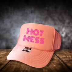 Hot Mess Trucker Hat. Foam/Mesh construction. Adjustable snapback.  Custom requests welcome. Thank you for visiting my shop. Pink Mesh Hat With Curved Brim, Retro Mesh Cap, Retro Adjustable Mesh Hat, Camo Trucker Hat, Funny Trucker Hat, Trucker Humor, Hot Mess, White Elephant, Trucker Cap