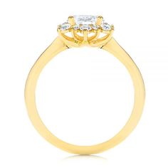 105908 18k Yellow Gold Ring   12 Diamonds - .26 ctw   Hearts and Arrows   Clarity: VS - Color: D-G   Joseph Jewelry. This stunning custom engagement ring features a cluster style halo and a round brilliant center diamond with a polished knife-edge shank. It was created for a client from Seattle, WA, who had been looking for the perfect ring and saw our previous design on Instagram. Design Your Own Engagement Ring      Halo Design      The halo diamonds alternate between small and large, set toge Asscher Cut Brilliant Cluster Ring For Anniversary, Yellow Gold Asscher Cut Diamond Ring With Halo Setting, Radiant Cut Brilliant Cluster Ring For Anniversary, Asscher Cut Wedding Halo Ring With Center Stone, Asscher Cut Halo Ring With Center Stone For Wedding, Anniversary Halo Setting Cluster Ring, Cluster Ring With Brilliant Cut For Promise, Anniversary Cluster Ring With Radiant Cut And Prong Setting, Brilliant Cut Cluster Promise Ring