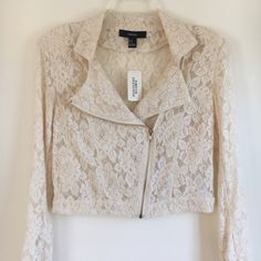 Versatile Lace Jacket Nwt , Wear Over A Dress Or With Jeans So Cute . Waist Length, Fitted , And Zips At Both Sleeve Cuffs. Junior Size Medium Fitted Lace Outerwear For Spring, Fall Lace Outerwear Fitted, Wear Over A Dress, Lace Jacket, Fun Fashion, Waist Length, A Dress, So Cute, Cool Style