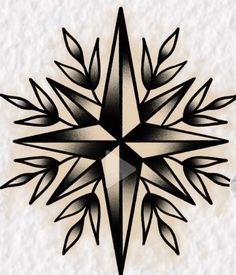 a black and white snowflake is shown in the shape of a star with leaves on it