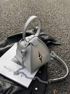 BirdinBag - Chic Metallic Mini Novelty Bag: Fashionably Compact and Unique Jeweled Bag, Hand Bags For Women, Silver Bags, Grey Bag, Black Crossbody Purse, Girly Bags, Unique Purses, Chain Pattern, Diy Purse