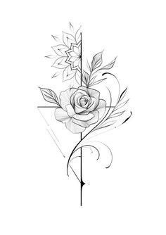 a black and white drawing of a rose