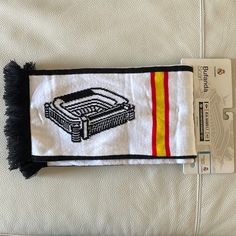 Authentic Real Madrid F.C. Scarf Purchased In Madrid At The Authentic Soccer Fan Club. New With Tags. Can Be Worn On Both Sides: White Or Black. Measures 150x18cm Green Outerwear, Soccer Scarf, Cashmere Winter Scarf, Scarf Ideas, Club Red, Soccer Fan, Alpaca Scarf, Logo Scarves, Fleece Scarf