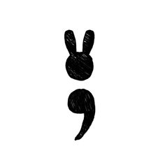 a black and white drawing of a rabbit's head in the shape of a question mark