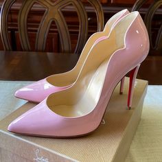 Brand New In Box With Dust Bags And Extra Heel Tips Christian Louboutin Hot Chick 100 Patent Leather P355 Eglantine Lively Pink Color Pumps High Heels Shoes. Made In Italy. Size 38.5. As Pictured. Gorgeous! Pink Louboutin Heels, Pink Pumps Outfit, Fairytale Heels, Feminine Shoes