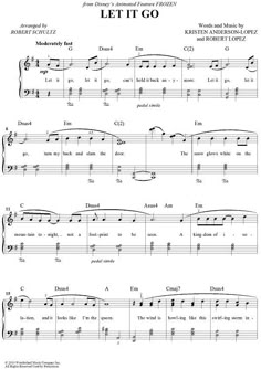 sheet music with the words let it go