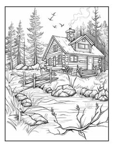 Landscape Coloring Pages, Coloring Pages Of Animals, Nature Coloring Pages, Fall Coloring, Summer Coloring Pages, Simple Line Drawings