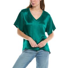 About The Brand: Beauty Meets Comfort In Classic Tees, Tanks And Relaxed Staples. Oversized T-Shirt In Emerald Approximately 24.5in From Shoulder To Hem Design Details: A Perfectly Slouchy, Oversized Take On The Tee In Luxe Hammered Satin. Side Slits So Your Half Tuck Hangs Perfectly Every Single Time. The Definition Of An Elevated Everyday Piece. Slip-On Styling 56% Viscose 44% Rayon Dry Clean/Hand Wash Imported Nation Ltd, Latest T Shirt, Leopard Print Blouse, Satin Top, Tennis Dress, Oversized T Shirt, Everyday Wardrobe, Green Fashion, Oversized Tshirt