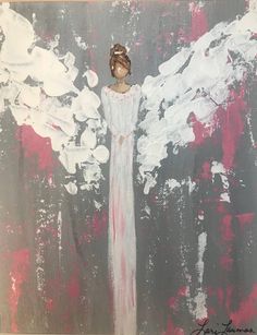 an angel painting with white wings on a gray background