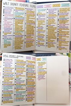 the inside pages of a disney planner are lined with words and phrases to help students learn how to use them