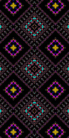 an abstract design in black and yellow with blue, pink, green and purple colors