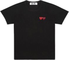 Black Heart Graphic Short Sleeve T-shirt, Black Cotton T-shirt With Heart Graphic, Cdg Play, Heart T Shirt, Comme Des Garcons Play, Double Heart, Comme Des Garcons, Black Shirt, Collage