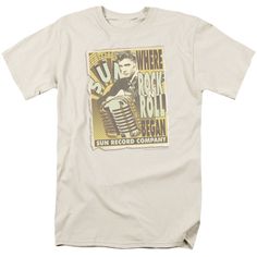 Sun Records Rock N Roll Began Poster Men's 18/1 100% Cotton Short-Sleeve T-Shirt Sun Records, Jerry Lee Lewis, Jerry Lee, Classic Rock And Roll, Record Company, Great T Shirts, Rock N, Elvis Presley, Piece Of Clothing