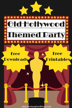 an old hollywood themed party with red carpet and yellow stars on the sign that says free printables