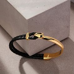 "Mens Leather Bracelet, Bracelet For Boyfriend, Braided Leather Bracelet, Mens Gold Bracelet, Minimalist Bracelet Men, Cool Bracelets For Men The Signature Gold cuff leather bracelet offers a timeless ornament for any wrist and creates a perfect fit for a casual outfit or classic suite. It is crafted from gold-plated stainless steel and genuine leather. Simple enough to wear every day. It is the perfect birthday, anniversary, or Father's day Gift For Him. This bracelet also makes a great gift fo Rope Bracelets Diy, Rope Bracelet Men, Bracelets For Boyfriend, Mens Valentines Gifts, Nautical Bracelet, Perfect Gift For Boyfriend, Christmas Gifts For Husband, Perfect Boyfriend, Mens Gold Bracelets