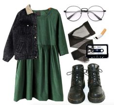 Dress School, Cute Outfit, Everyday Outfits, Aesthetic Clothes, Green Dress, Dark Green, Outfit Inspirations