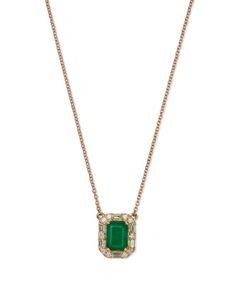 Bloomingdale's Emerald & Diamond Halo Pendant Necklace in 14K Yellow Gold, 18 - 100% Exclusive Antique Emerald Necklace, Formal Gold Emerald Necklace With Single Cut Diamonds, Antique Emerald Ring, Emerald Necklace Pendant, Halo Pendant, Emerald Necklace, Jewellery Ideas, Exclusive Jewelry, Unique Pendant