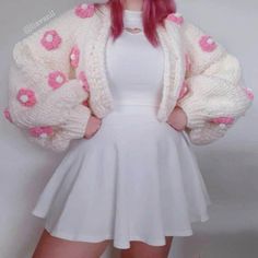 Hey! 💖 everyone welcome to our unique store! I'm creating and my mom is knitting as a team! I'm in love with Kawaii and Cottagecore style. My mom is also knitting for 30 years and she is a professional knitter. Our designs are rare to find and suitable for everybody. And we are using the best yarns in the world! 🌎 This product will keep you as warm as a coat and when you wear it. Our cardigan is chunky and oversized. Our yarns are also thick and mixed wool and acrylic premium. Handmade with lo Cute Oversized White Outerwear, Kawaii Long Sleeve Knitted Sweater, Kawaii Knitted Long Sleeve Sweater, One Size White Crochet Sweater, White Kawaii Sweater For Spring, White Kawaii Cardigan For Fall, White Kawaii Spring Sweater, Kawaii Knit Sweater For Fall, Kawaii White Spring Sweater