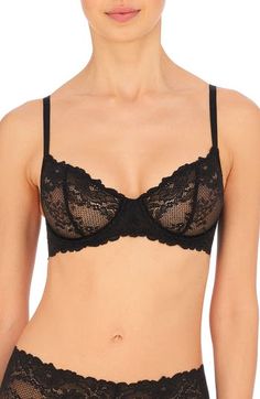 Sheer floral lace with scalloped edges creates a beautiful neckline in this strategically seamed balconette bra with straps that convert to expand your options. Soft cups Back J-hook converts straps to racerback 85% nylon, 15% Lycra® spandex Hand wash, line dry Imported Fitted Balconette Bra With Removable Pads, Fitted Balconette Bra With Lace Trim, Fitted Lace Balconette Bra, Elegant Underwire Bra With Scalloped Lace, Fitted Lace Bra Partially Lined, Elegant Lace Bra With Partial Lining, Elegant Lace Bra Partially Lined, Elegant Balconette Lace Bra, Elegant Lace Balconette Bra