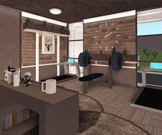 Bloxburg Kitchen Ideas Modern Black, Bloxburg Hotel Ideas Interior, Hotel In Bloxburg Ideas, Bloxburg Apartment Lobby Ideas, Modern Interior Design Bloxburg, Workout Room Bloxburg, Bloxburg Hallways Ideas