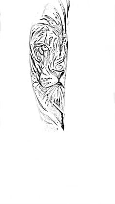 a black and white drawing of a tiger's face