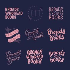 six different types of books are shown in pink and blue colors on a dark background