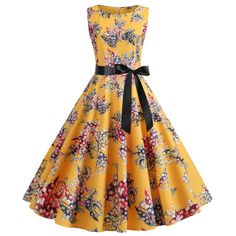 Yellow Floral Print Sleeveless Party Dress, Retro Floral Midi Dress For Party, Retro Sleeveless Spring Party Dress, Retro Sleeveless Dress For Spring Party, Retro Sleeveless Dress With Floral Print For Spring, Womens Bridesmaid Dresses, Vintage Party Dresses, Plus Size Party Dresses, Midi Sundress