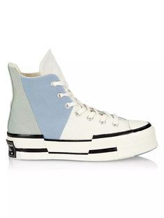 Designed with a pieced upper, Converse’s iconic Chuck 70 Plus sneakers splice texture and color to update the iconic high-top silhouette..Recycled textile upper.Round toe.Lace-up vamp.Canvas lining.Padded insole.Rubber sole.Imported.SIZE.Unisex sizing, runs a half-size large.This brand fits slightly larger. Consider ordering half a size down..Designed with a pieced upper, Converse’s iconic Chuck 70 Plus sneakers splice texture and color to update the iconic high-top silhouette.Recycled textile u Converse Chuck 70 Plus, Chuck 70 Plus, Pink Chucks, Black Chucks, Round Toe Sneakers, Converse Chuck 70, Black High Tops, Chuck 70, Converse Sneakers