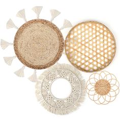 PRICES MAY VARY. Boho Wall Decor Set: the package contains 4 pieces of decorating baskets in 4 different styles, such as flat basket style, flower style and tassel style, full of boho and stylish atmosphere, meeting your daily using needs for decorations Add Elegance to Rooms: the boho wall decor for bedroom is designed into different shapes, simple but elegant, which is easy to match with various home decoration styles, suitable for white walls particularly, making your homes look more appealin Boho Basket Wall Art, Woven Wall Basket Decor, Boho Wall Basket Decor, Macrame Tassels, Rattan Wall Decor, Wall Basket Decor, Woven Basket Wall, Hanging Rattan, Woven Wall Decor