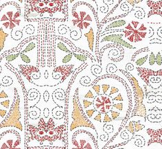 a white background with red, yellow and green designs