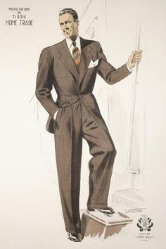 size: 18x12in Giclee Print: Advertisement for Olympic's 'Ferry Boat' Suit, 1929-30 : Pitti Uomo Street Style, Older Mens Fashion, Dinner Wear, Ferry Boat, 30s Fashion